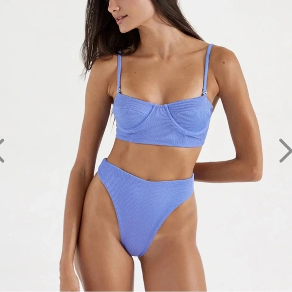 NWT OneOne Swimwear Bikini *Top Only* Alaskan Lauren Blue Ribbed New Top Crop - Picture 1 of 7